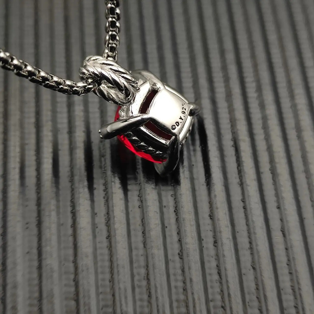 David Yurman Silver Center Stone Gold Four-Prong Red Diamond Necklace - Picture 3 of 6